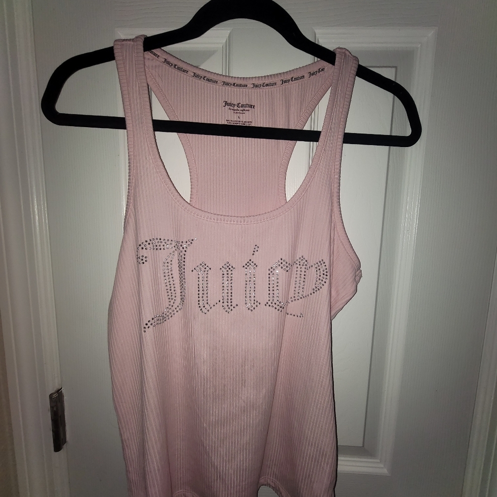 JUICY COUTURE Intamates/Sleepware Pink Ribbed Tank Large BLING Racer Back - Picture 5 of 6